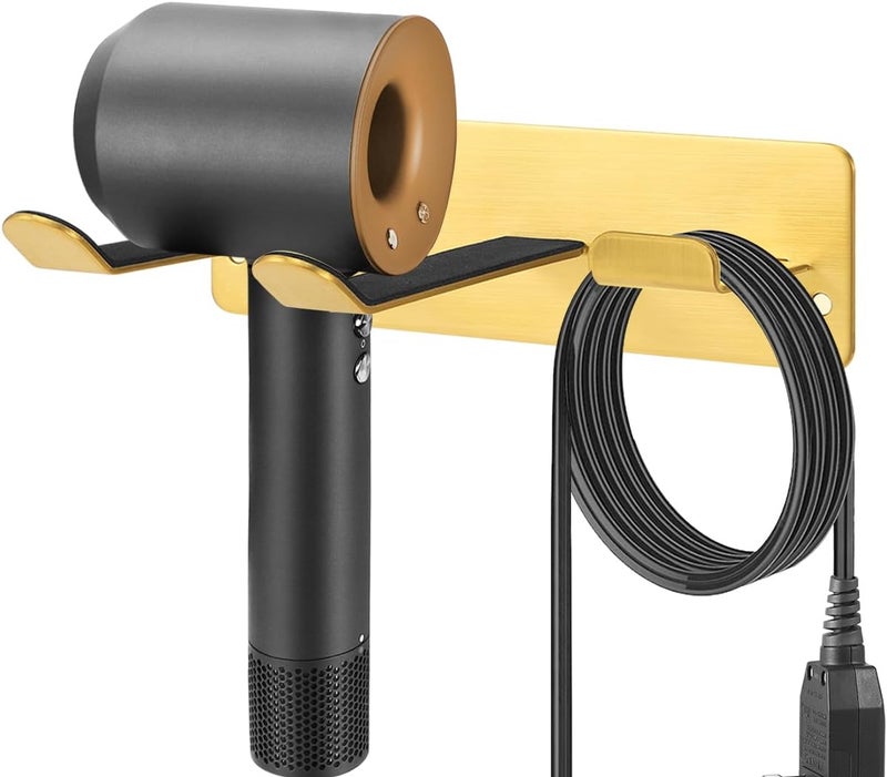 YOUGRIDDA Hair Dryer Holder Wall Mount, Universal Hair Dryer Hanger for Bathroom/Bedroom/Barbershop, 304 Stainless Steel Organizer with 3M Adhesive, No Drilling Space Saver (Gold) - Image 2